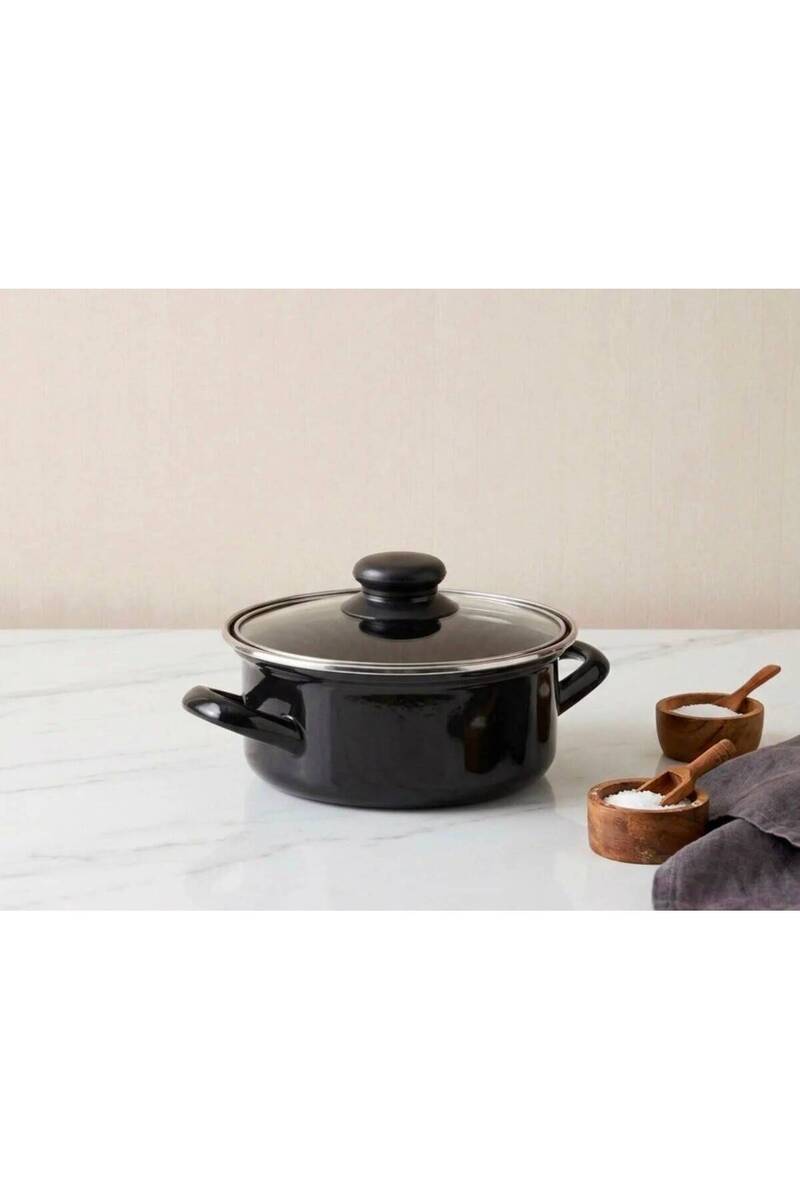 GİZEM Emaye Mini Tencere 12 cm 0,60 Litre Siyah Mama Tenceresi Yumurta Kaynatma Tenceresi