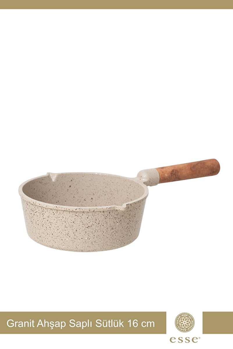 Esse Granit Döküm Sütlük Kaçerola Sosluk Ahşap Saplı Sosluk 16 Cm