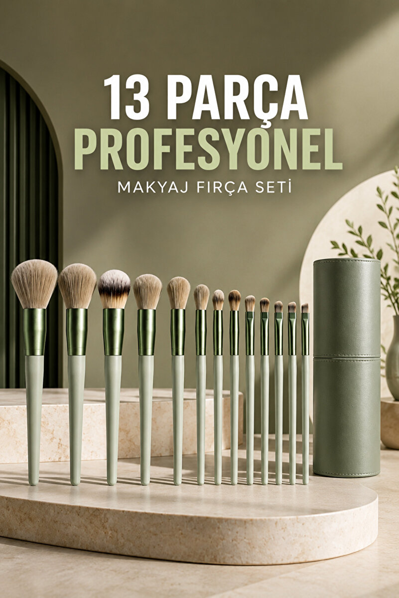 BrandLux 13 Parça Profesyonel Makyaj Fırça Seti Yumuşak Sentetik Kıllı Pudra Fondöten Allık Far Kozmetik Fırça Takımı
