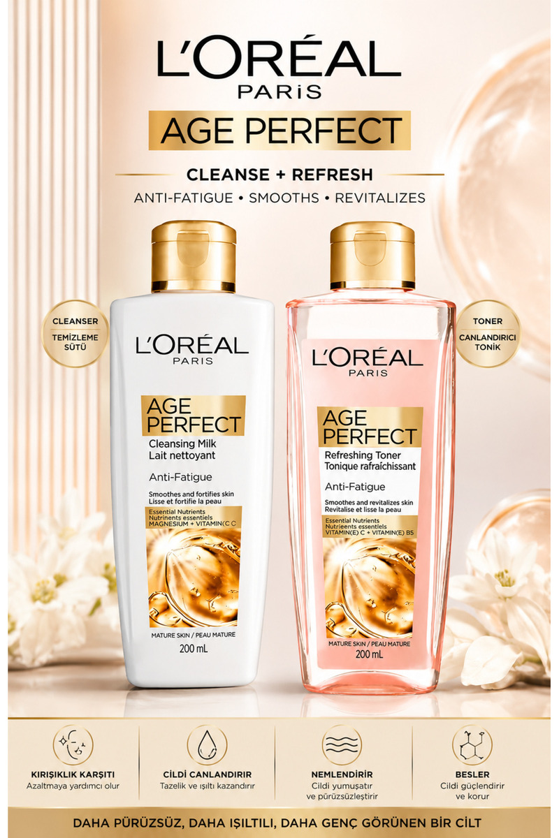 L'Oreal Paris Age Perfect Temizleme Sütü 200 Ml Ve Tonik 200 Ml 2’li Set