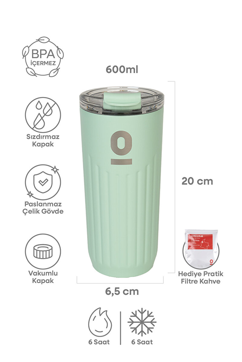 Espressolab Paslanmaz Çelik Yeşil Mug Şişe Termos 550 ml No:62