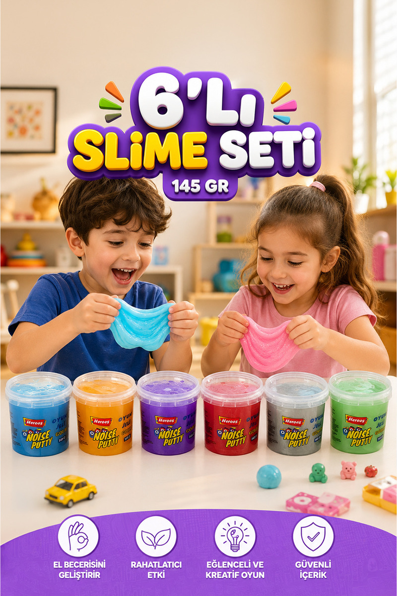 HEROES 6'lı Slime Seti Oyun Jeli Seti - Eğitici ve Öğretici Oyun Jeli