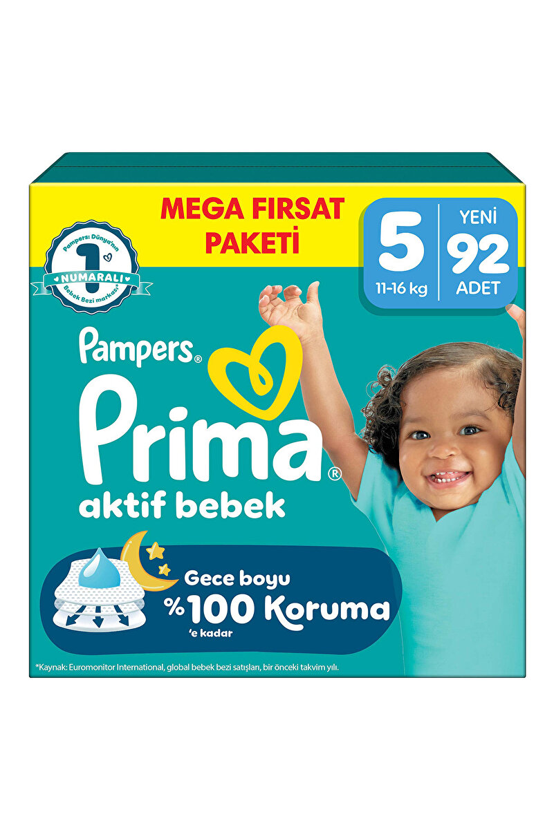 Prima Bebek Bezi Aktif Bebek Mega Fırsat Paketi 5 Beden 92 Adet