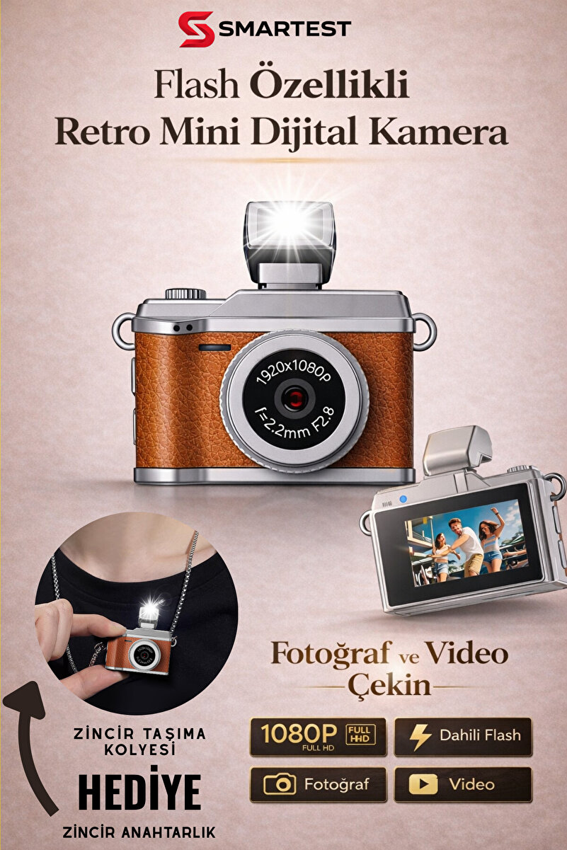 SMARTEST Mini Dijital Flashlı Kamera Selfie Video Vlog Kamerası Mini Anahtarlık 1080P