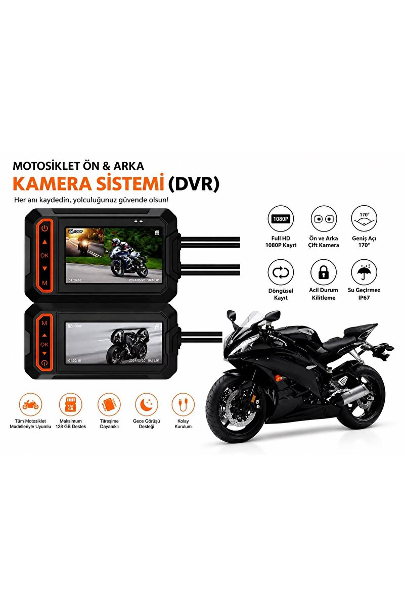 ATLT ATLANTİS M5F AKSİYON KAMERASI MOTORSİKLET ÖN VE ARKA KAMERA SİSTEMİ 170 DERECE GENİŞ LENS FULL HD 1080P KAYIT 3.0 İNÇ EKRAN WİFİ GPS SU GEÇİRMEZ GECE GÖRÜŞÜ DESTEĞİ TÜM MOTORSİKLETLERE UYUMLU