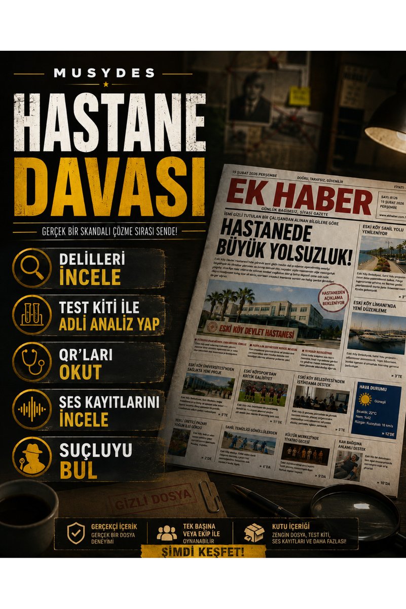 Musydes Dedektif Oyunu, Hastane Davası, Cinayet Çözme Oyunu, Katili Bulma Oyunu, Suçluyu Bulma, Katil Kim, Gizem Çözme Oyunu, Kutu Oyunu