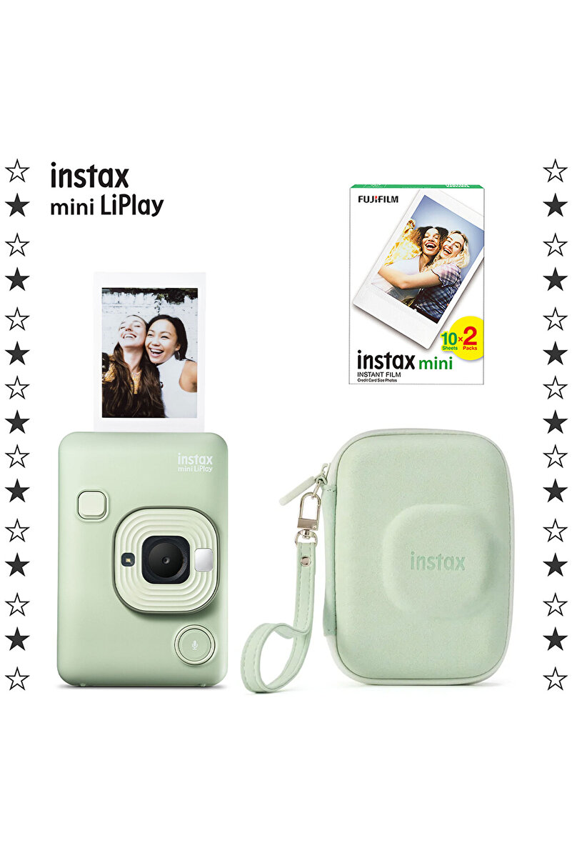 Fujifilm Instax mini LiPlay Matcha Green Fotoğraf Makinesi 20'li Film ve Çanta Hediye Seti