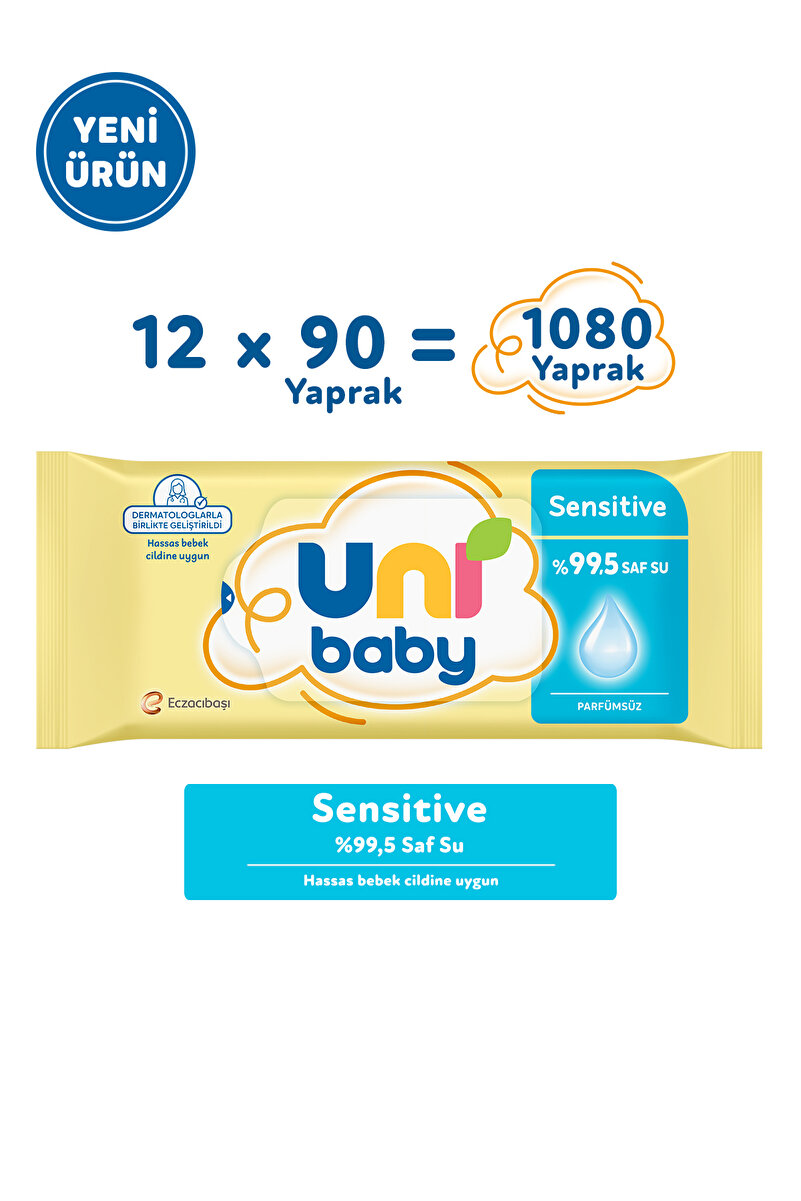 Uni Baby Sensitive Islak Bebek Mendil 12X90 1080 Yaprak