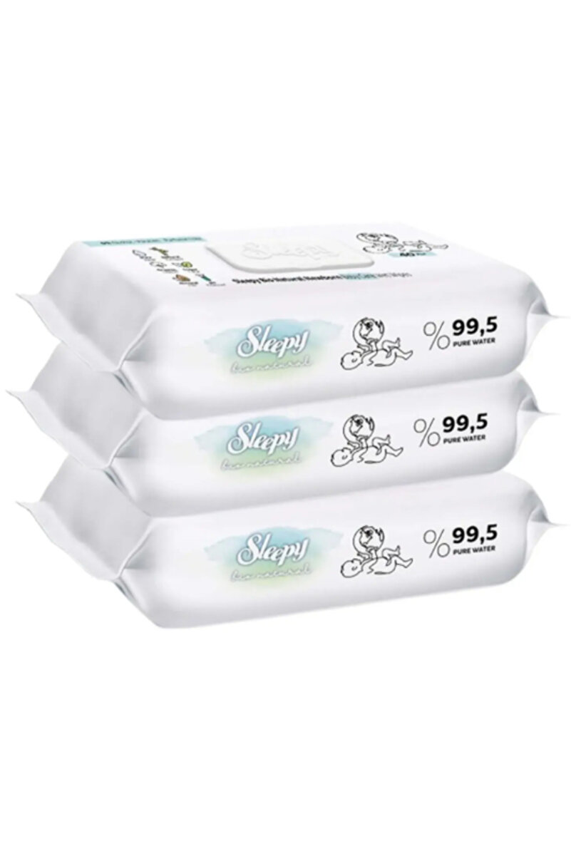 Sleepy Islak Havlu Mendil Bio Natural 40 Yaprak Yeni Doğan (3 Lü Pk) Plastik Kapaklı 120 Yaprak