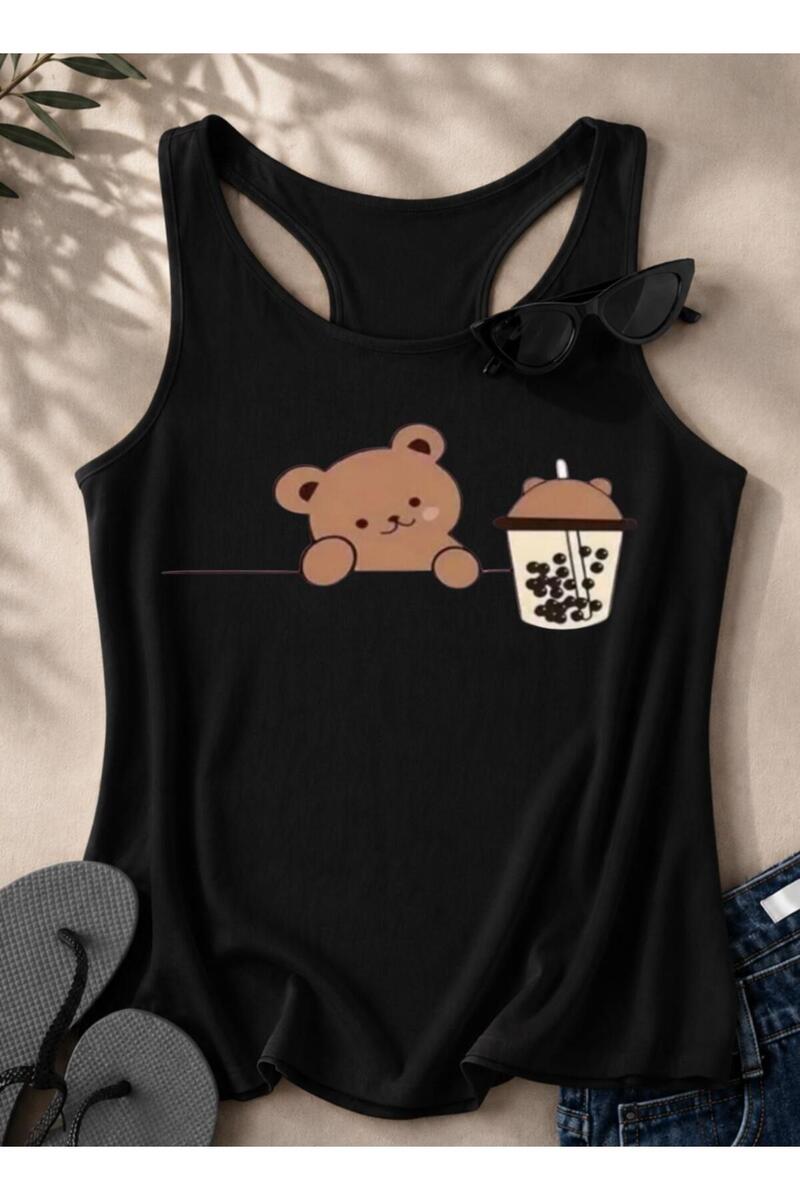Elvino Ayıcık Baskılı Oversize Yüzücü Kadın Atlet Tshirt