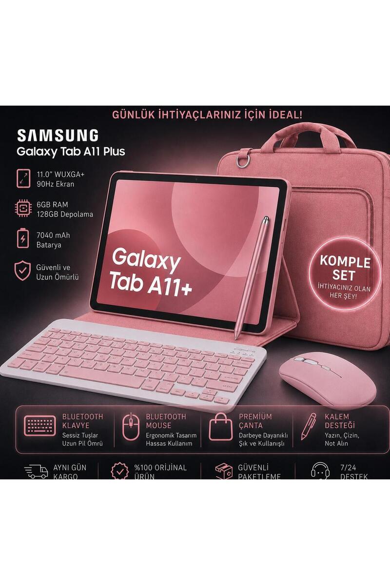 Samsung Galaxy Tab 11+ PLUS 6gb 128gb 11'' TABLET+PEMBE KILIF+BEYAZ KALEM+PEMBE KLAVYE+MOUSE