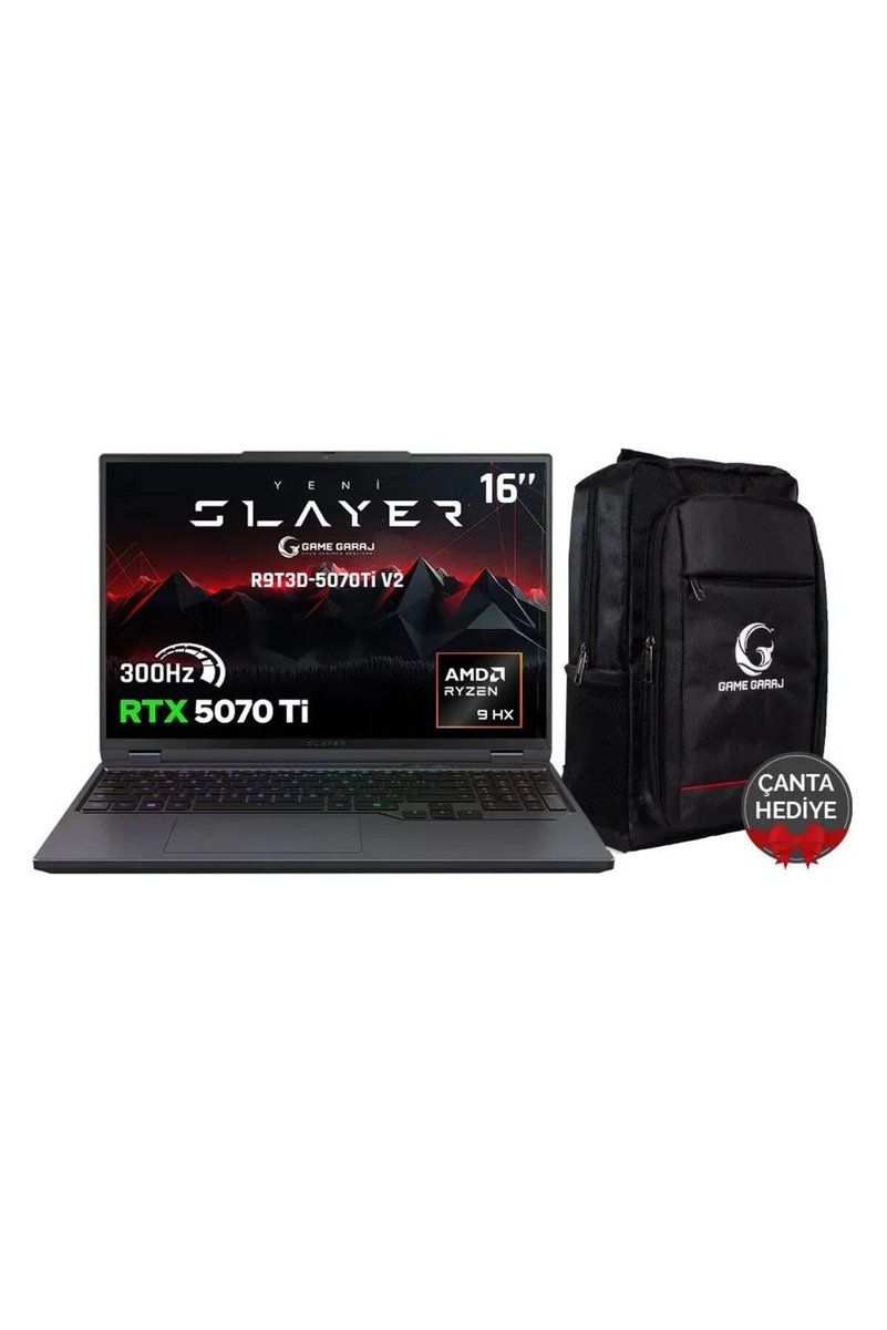 Game Garaj Slayer R9T3D-5070Ti V2 C4 AMD Ryzen 9 9955HX3D 32GB RAM 1TB SSD RTX5070Ti 16" 300Hz QHD+ FreeDOS