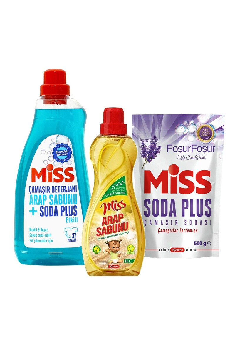 Miss Sıvı Çamaşır Deterjanı - Soda Plus - Arap Sabunu 3 lü Temizlik Seti