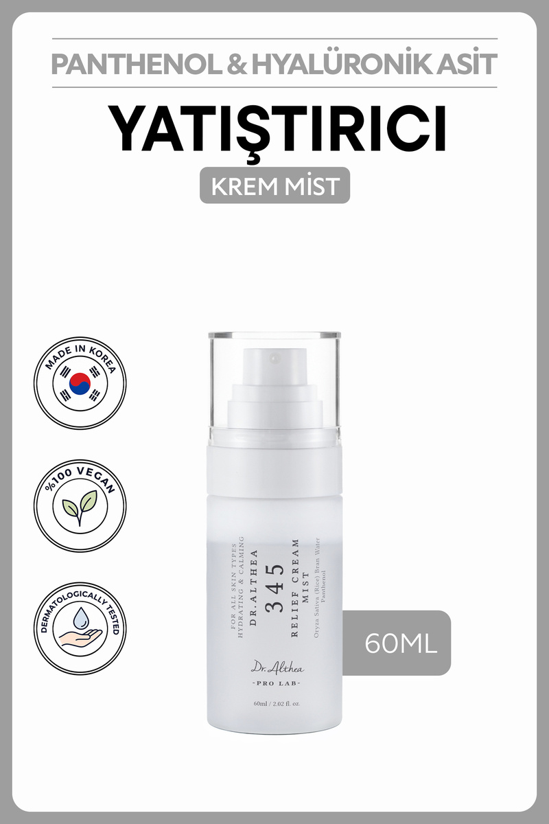 Dr.Althea 345 Relief Cream Mist Pirinç Özlü Çift Fazlı Nemlendirici ve Yatıştırıcı Yüz Spreyi 60 ml I3861AXNS