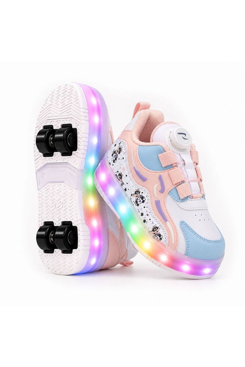 ROCKY SPORT Nils Kız Çocuk Patenli, Işıklı Rahat Pembe Spor Ayakkabı&Sneaker | 4 Teker Kaykay Ayakkabı