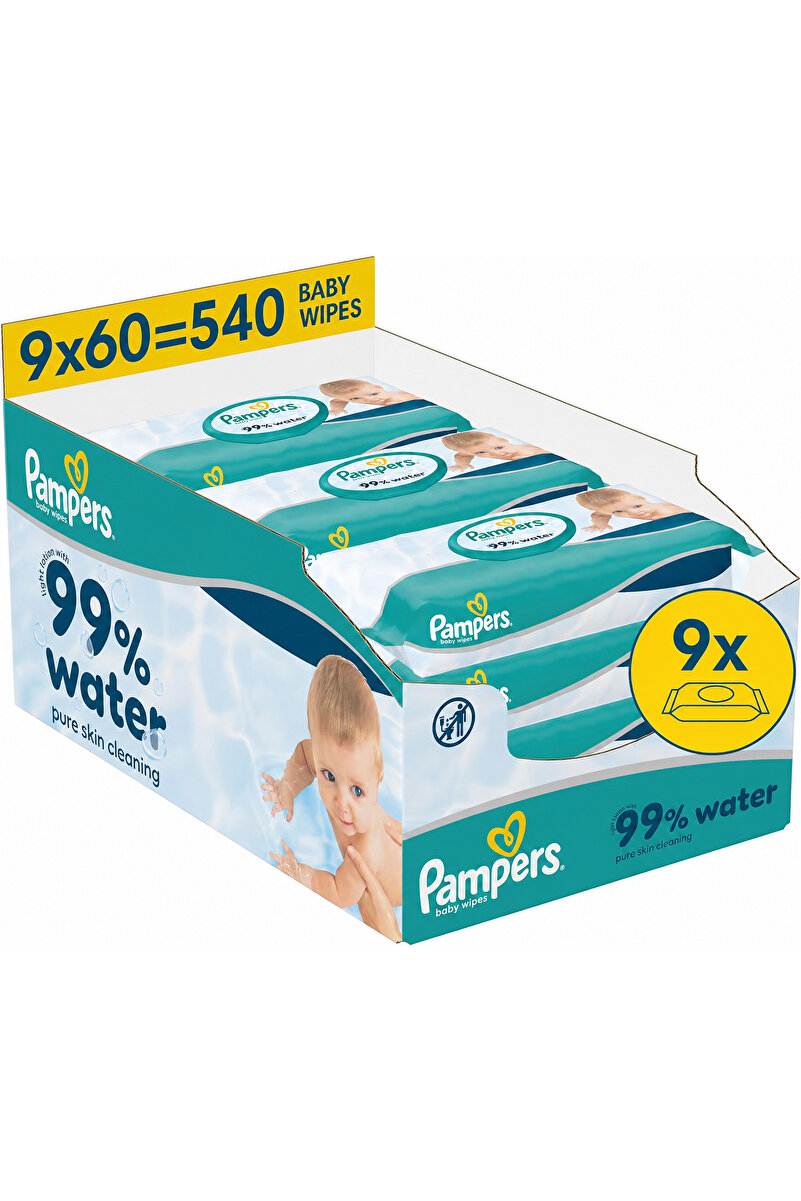 Prima Pampers 99% Su İçeren Hafif Losyonlu Kokusuz Bebek Islak Mendili 9 Paket 540 Yaprak