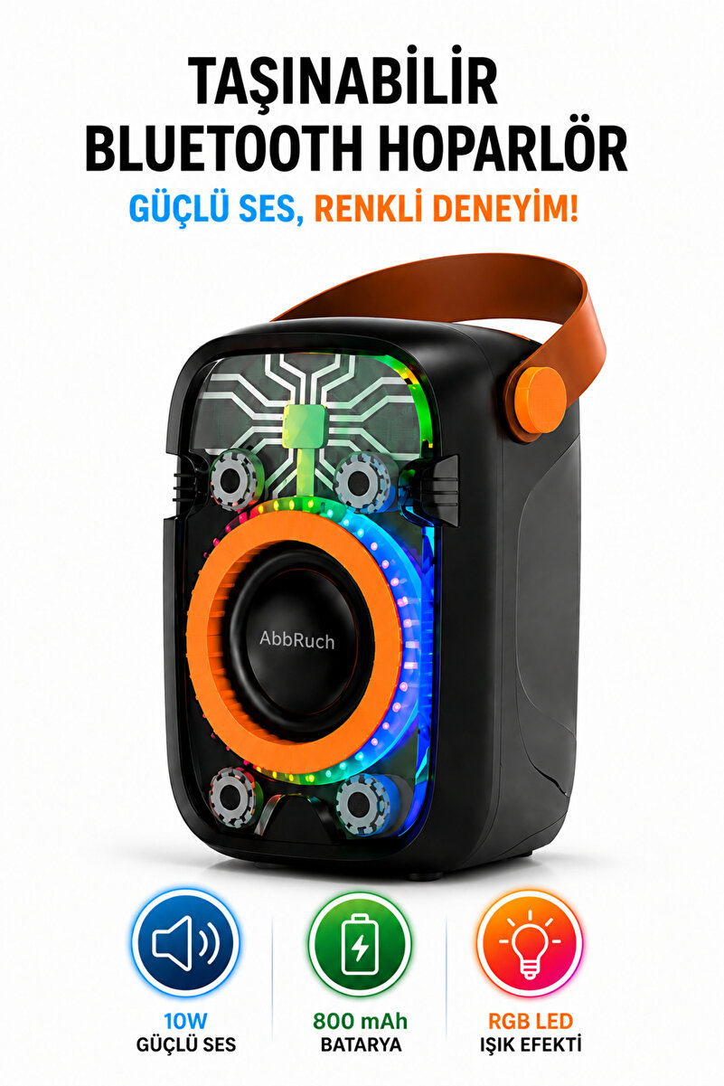 Abbruch Taşınabilir Bluetooth Hoparlör 10W Güçlü Ses RGB LED Işıklı TF Kart USB AUX Destekli Ses Bombası