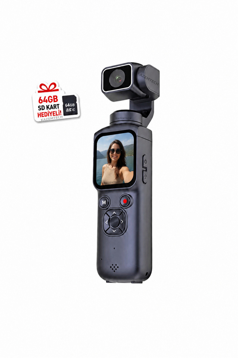 KAZEMTECH 4K Ultra HD Dijital Vlog Kamerası 75MP Yüz Takip Özellikli Gimbal , 330°Dönebilir Açı / 64GB Kart Hediyeli / Profesyonel Dokunmatik Ekran
