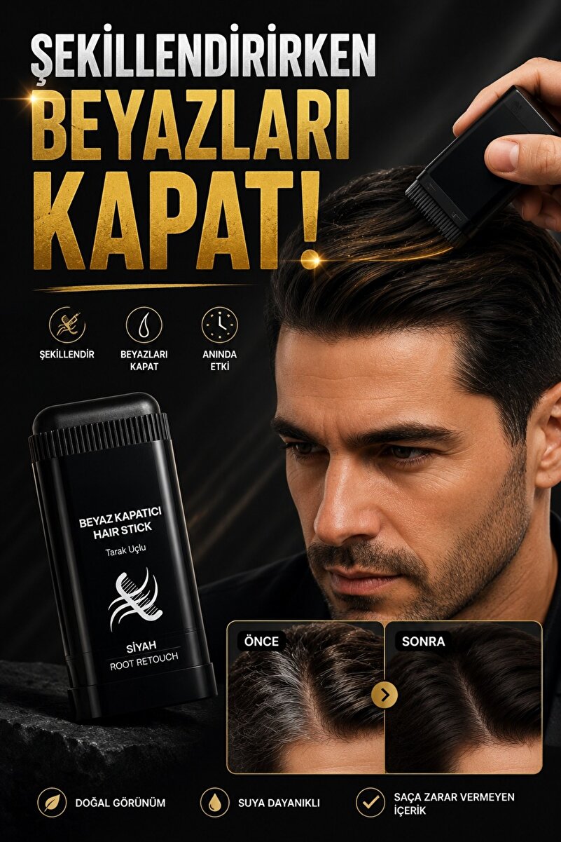 WOU World of Unique Beyaz Kapatıcı Tarak Uçlu Saç Stick/Siyah