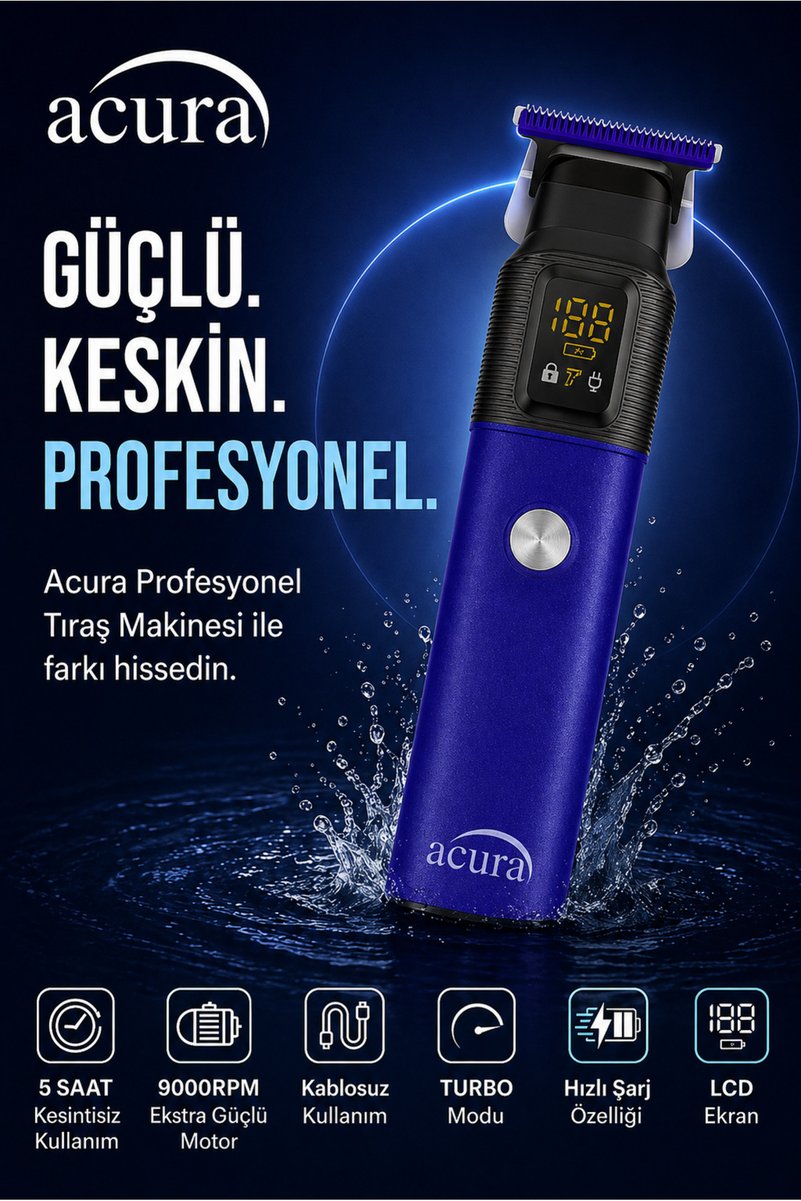 Acura AC-77 Titanyum Seramik Bıçaklı Profesyonel Sakal Ense Tıraş Makinesi