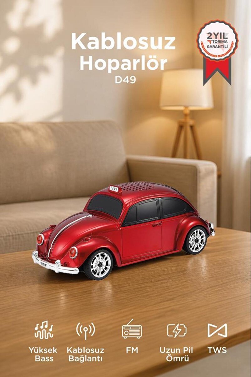 Torima Bluetooth Hoparlör Retro Araba Voswos USB TF FM Speaker D49 Kırmızı
