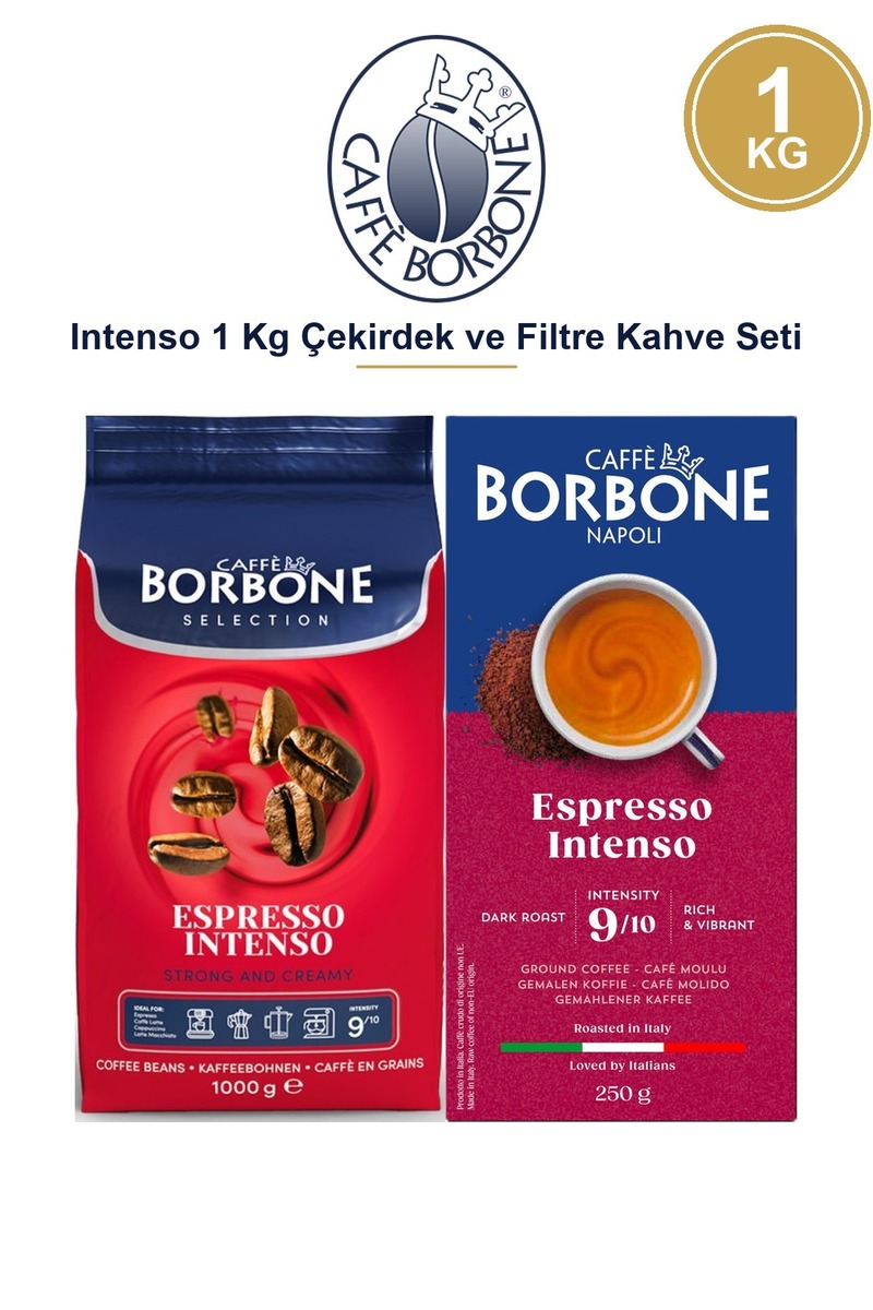 Caffe Borbone Espresso Intenso 1 Kg Çekirdek Kahve + Filtre Kahve Seti Napoli Usulü İtalyan Espresso