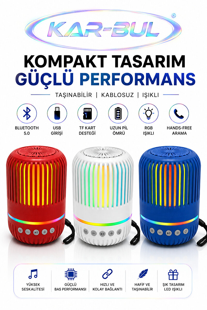 kar-bul Mini RGB Işıklı Bluetooth Speaker Taşınabilir Ses Bombası Yüksek Kalite Hoparlör Ses Seviyesi