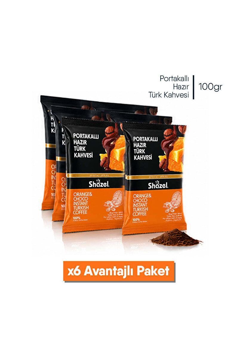 Shazel Portakallı Hazır Türk Kahvesi 100 gr X 6 Adet (AROMALI)