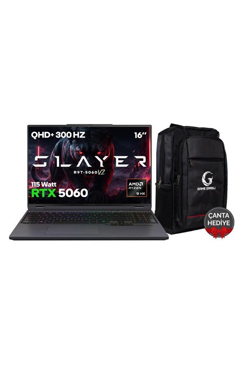 Game Garaj Slayer R9T-5060 V2 C7 AMD Ryzen 9 8945HX 16GB RAM 1TB SSD RTX5060 16" 300Hz QHD+ IPS Free
