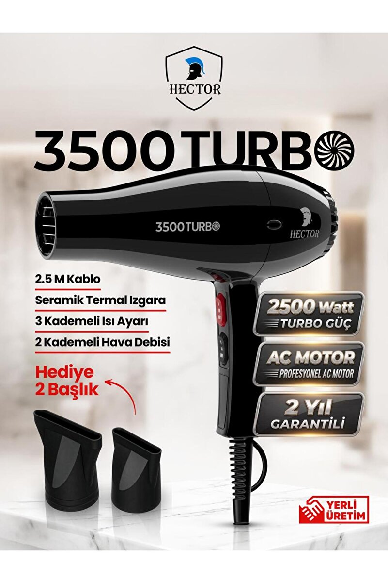 Hector Profesyonel Fön Makinesi 3500 Turbo-siyah