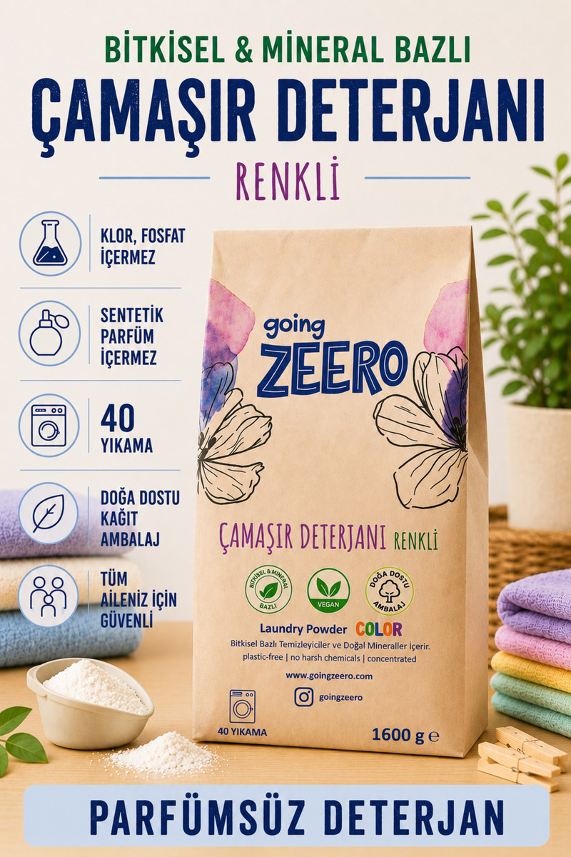 Going Zeero Renkli Çamaşırlar İçin Doğal Konsantre Çamaşır Deterjanı - Bitkisel & Mineral Kaynaklı - 40 Yıkama