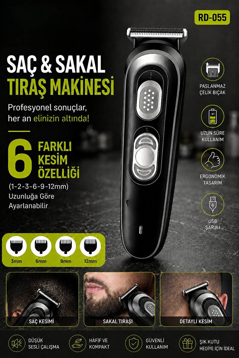 JASPER JPR-055 Saç Ve Sakal Tıraş Makinesi Profesyonellere Özel 6 Farklı Kesim 120 Dk Kullanım