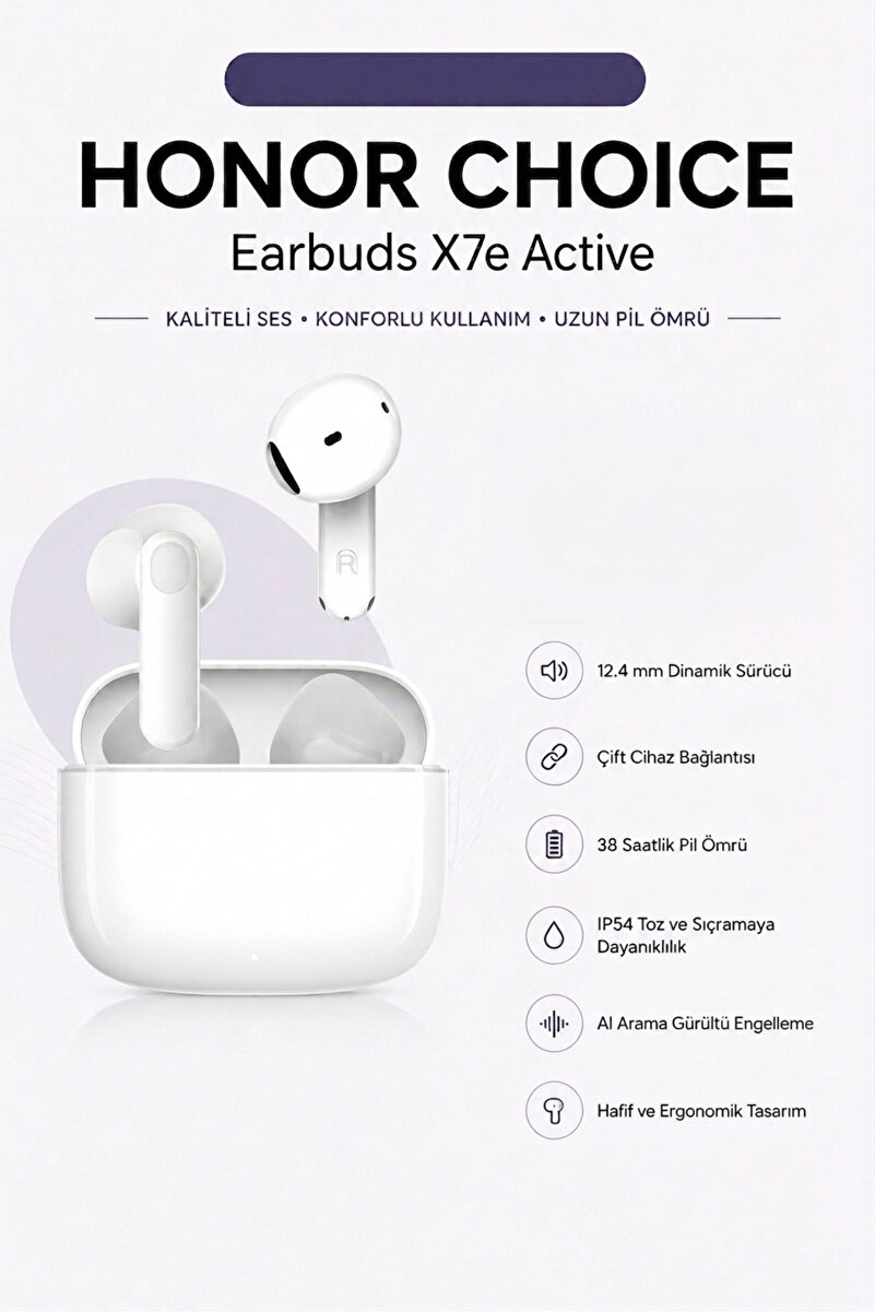 HONOR CHOICE Earbuds X7e Active 38 Saatlik Pil Ömrü IP54 Toza ve Su Sıçramalarına Karşı Dayanıklılık