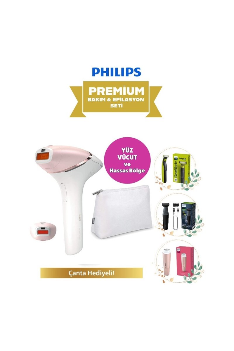 Philips Kablosuz Yüz, Vücüt ve Hassas Bölge Bakım & Akıllı Lazer Premium Epilasyon FULL Seti