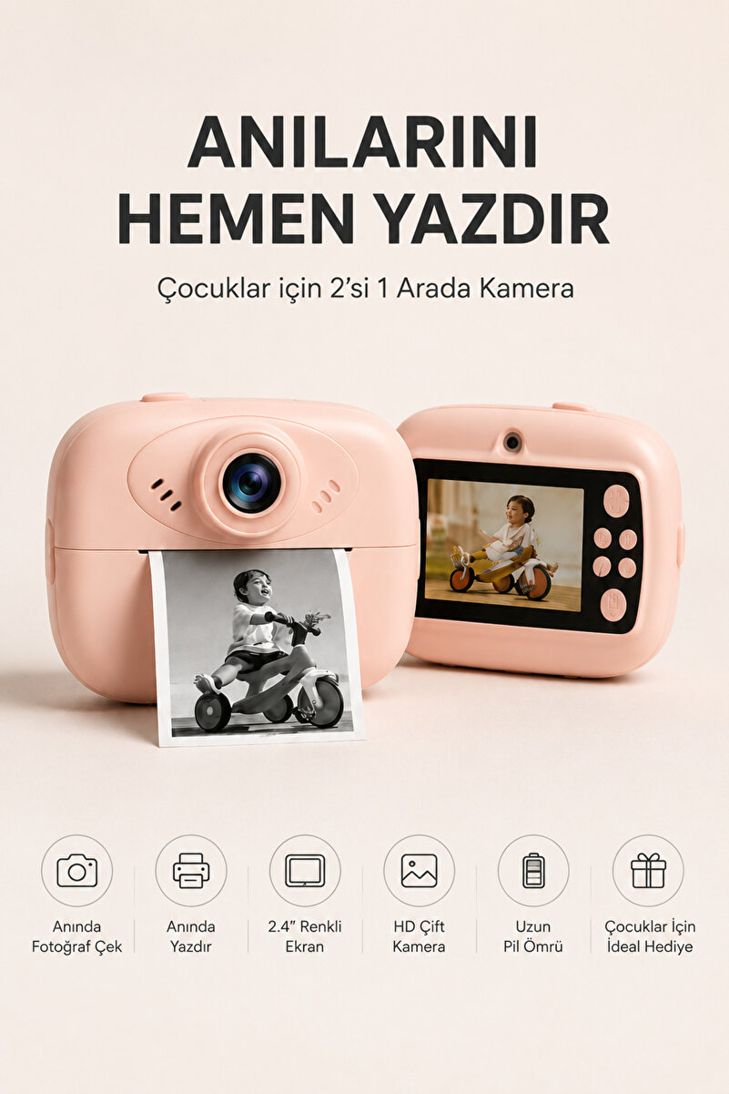 Weskam Çocuk Fotoğraf Makinesi 2'si 1 Arada | Anında Baskı | Dijital Kamera