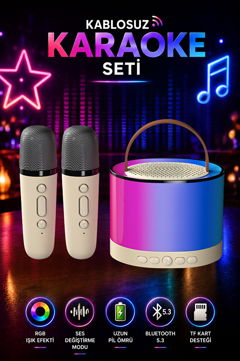 SEYUTECH Mikrofonlu Karaoke Bluetooth Hoparlör Rgb Işıklı 5 Ses Efektli Taşınabilir Şarjlı Ses Bombası
