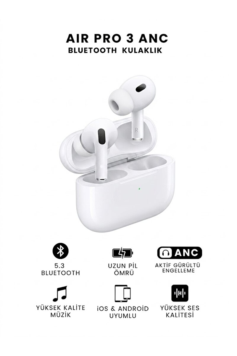 Aikosa Air Pro 3. Nesil ANC Özellikli Bluetooth Kulaklık - Aktif Gürültü Engelleme & Şeffaf Mod (iOS ve Android Uyumlu)