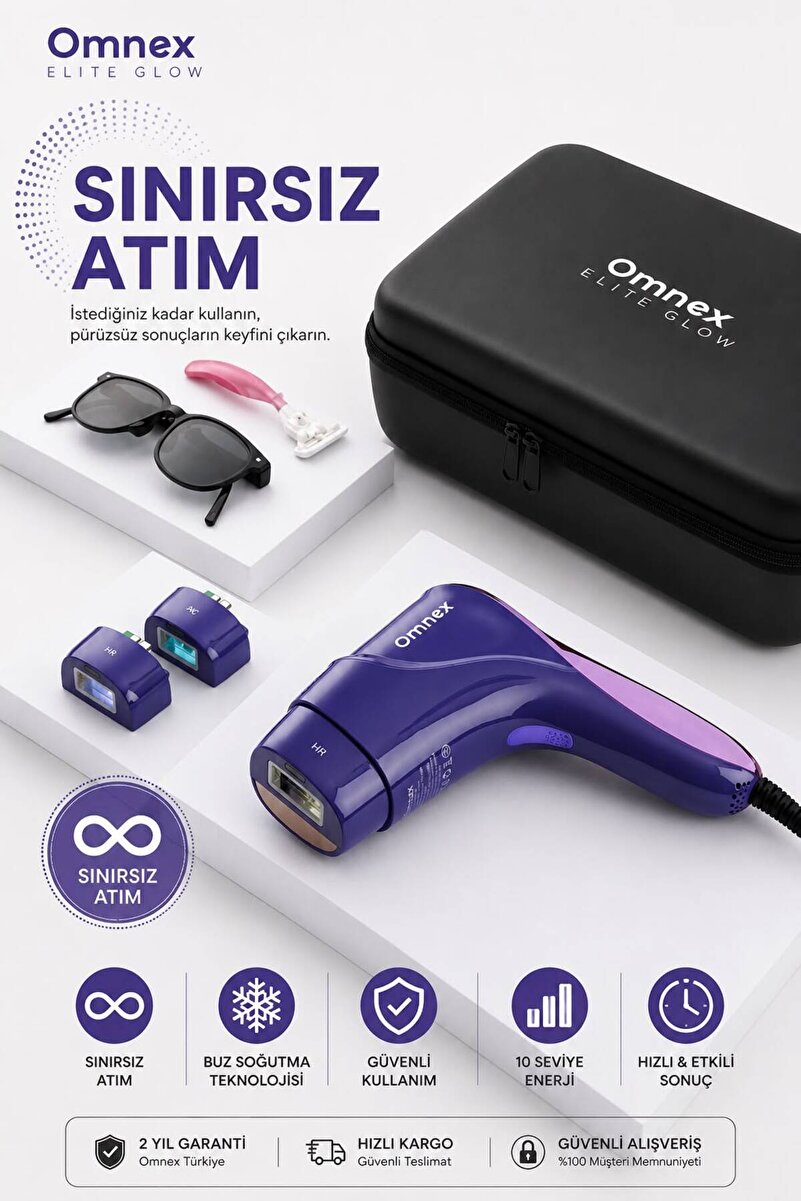 Omnex EliteGlow IPL Lazer Epilasyon Cihazı Buz Başlıklı 10 Kademe Enerji SINIRSIZ ATIM