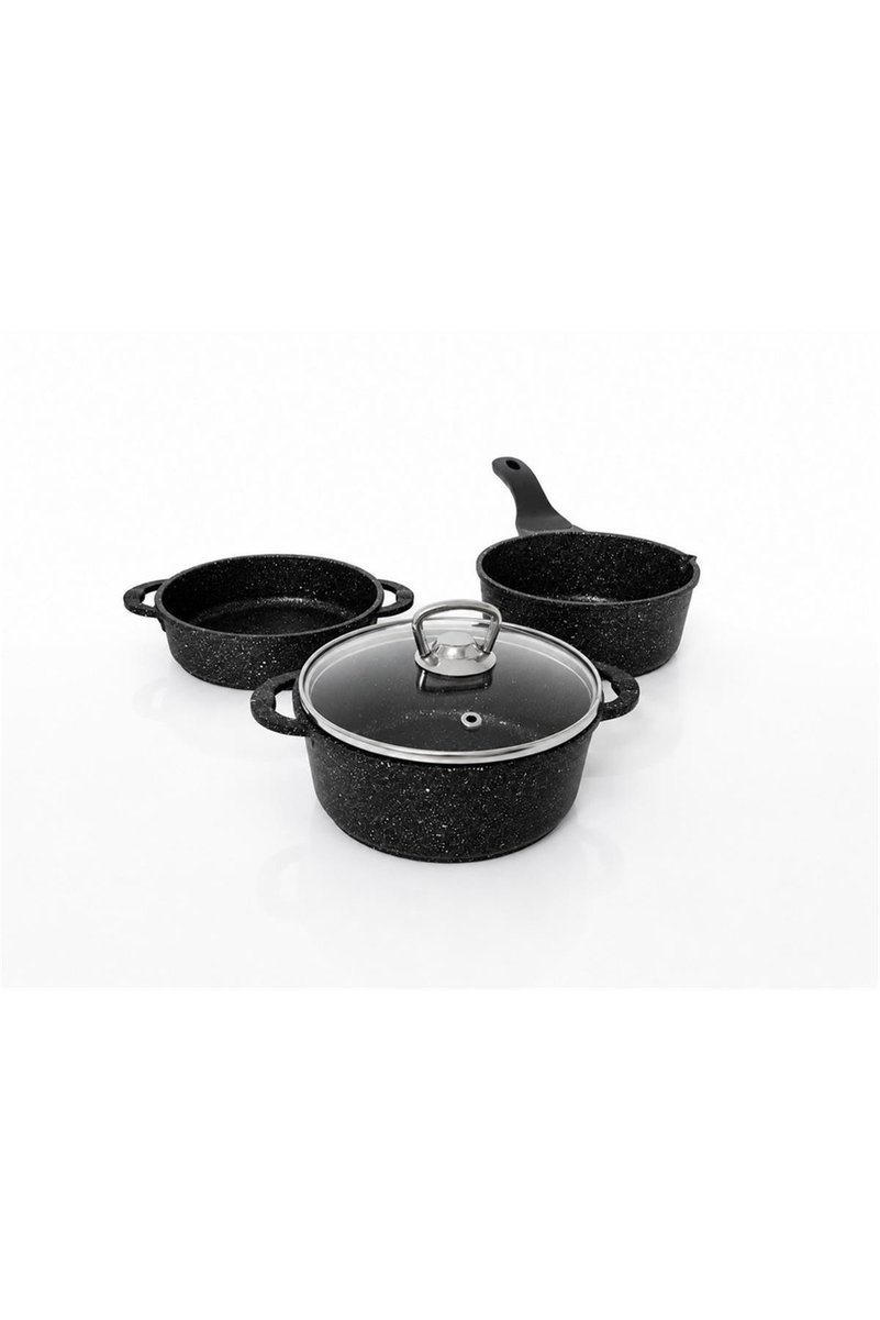 OMS Trio Mini Biogranit Döküm Tencere Seti ( 3741 - Siyah )