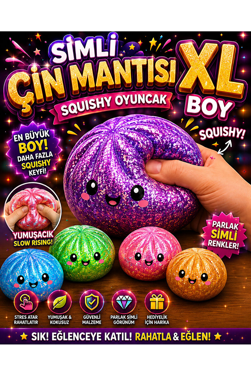 KALİA HOME Simli Çin Mantısı Squishy Dumbling XL Boyut, Slime, Sukuşi