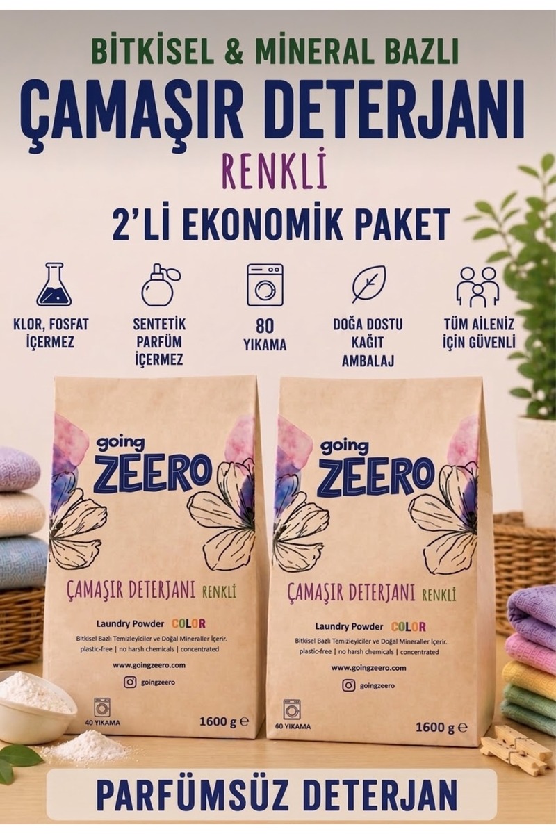 Going Zeero Renkli Çamaşırlar İçin Doğal Konsantre Çamaşır Deterjanı - Bitkisel & Mineral Kaynaklı - 2'li Paket