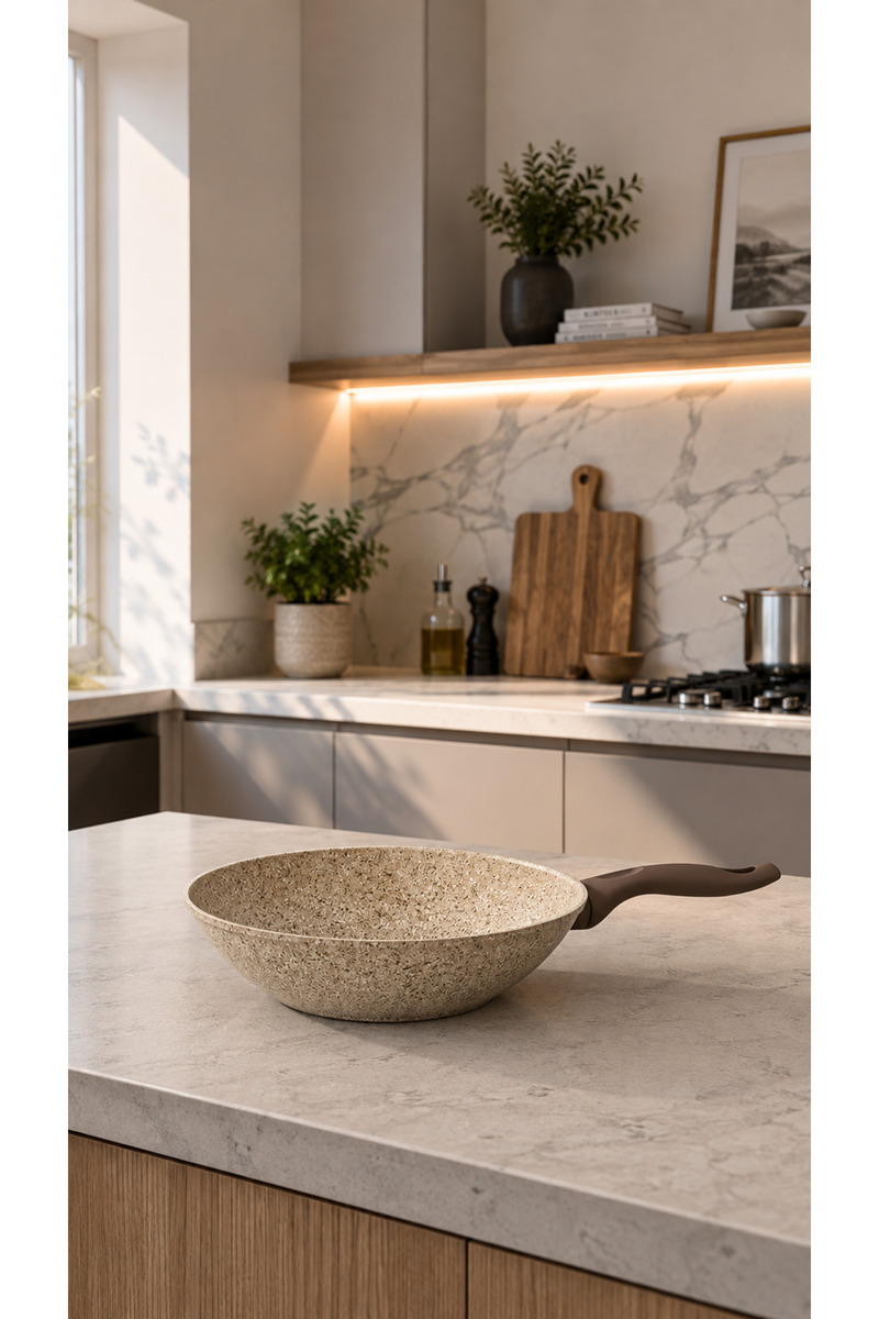 FALEZ Creamy Granit Wok Tava 28 Cm