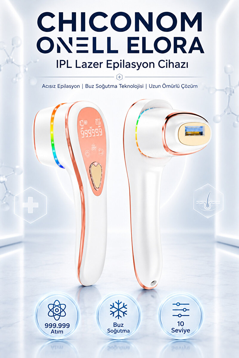 chiconom Onell IPL Lazer Epilasyon Cihazı Buz Soğutmalı, 10 Seviye, Kablosuz & Kablolu, Ev Tipi, 1000000 Atım