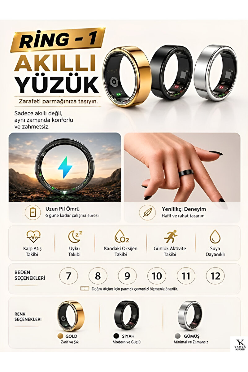YAHYA KOSIF Kulak İçi Kulaklık + Smart Ring-1 Giyilebilir Teknoloji Akıllı Yüzük - Sağlık ve Spor Asistanı Bundle Set Hediyelik Sağlıklı Yaşam