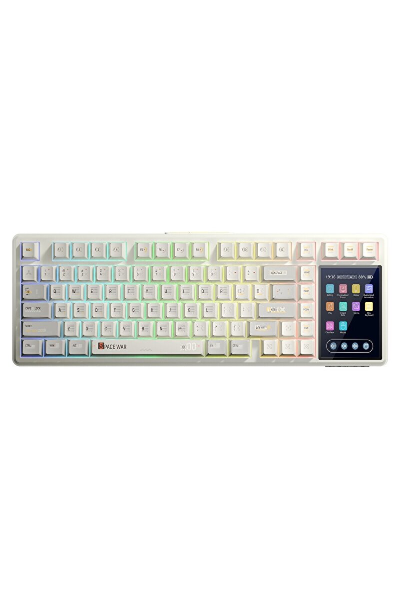 Aula L99 4 inç Akıllı Dokunmatik Ekranlı 3 Mod RGB Hot Swap Caramel Latte Switch Mekanik Kablosuz Oyuncu Klavyesi Bej