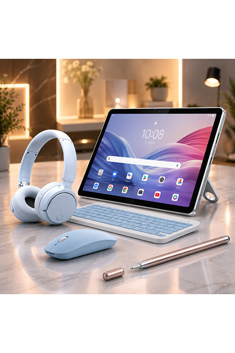LENOVO Tab 4GB/128 GB 10.1"İNCH TABLET+ŞEFFAF KILIF+MAVİ KLAVYE VE MOUSE+KALEM+SİYAH KULAKLIK+ÇANTA HEDİYELİ(MAVİ-SİYAH)