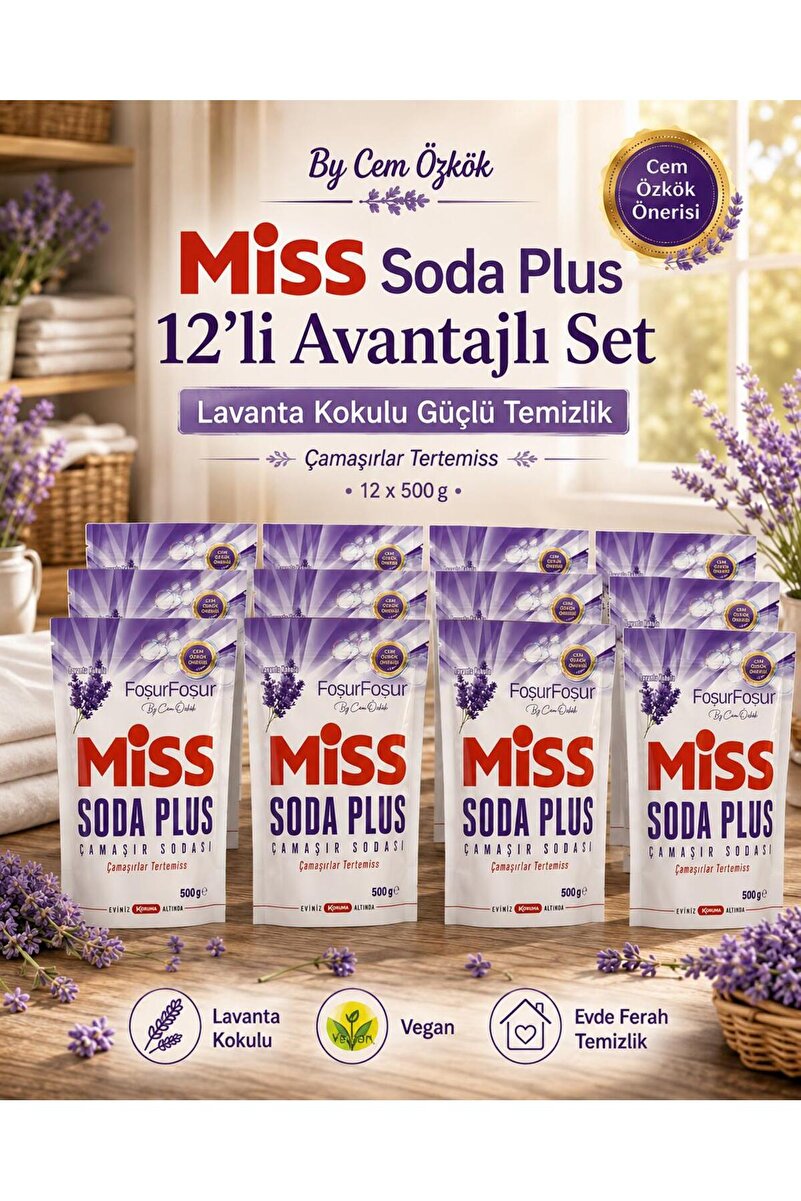 Miss By Cem Özkök Soda Plus Çamaşır Sodası 500 gr Lavanta Kokulu 12'li Avantajlı Set