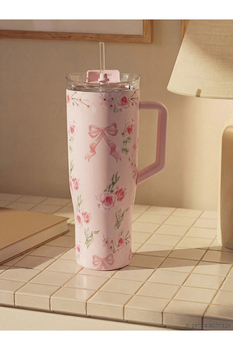 LC Waikiki RENKLİMAĞAZADAN LCW ACCESSORIES Karışık Çiçek Baskılı Termos Kupa 1000 Ml