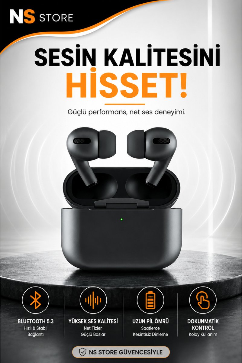 NS Store Xiaomi Redmi Note 9 Uyumlu Siyah Inpods Pro Bluetooth Kulaklık