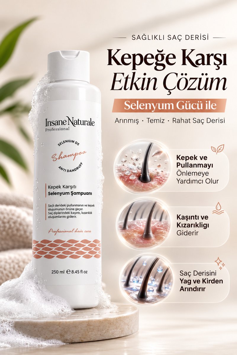 Insane Naturale Selenyum, Salisilik Asit İçeren Anti Dandruff Pullanma ve Kepek Karşıtı Şampuan 250 ml